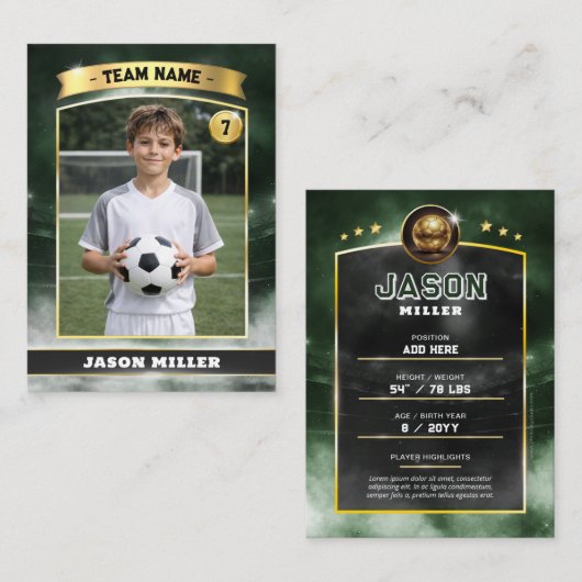 Custom Soccer Trading Card, Green Gold Stadium コーリングカード (正面/裏面)