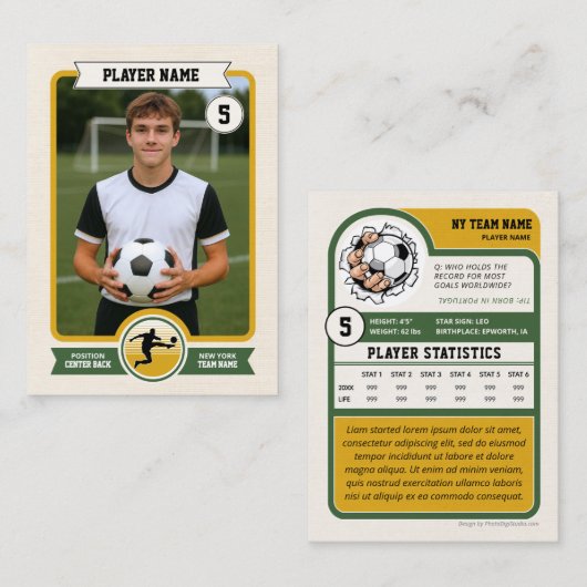 Custom Soccer Trading Card, Green Retro Player コーリングカード (正面/裏面)