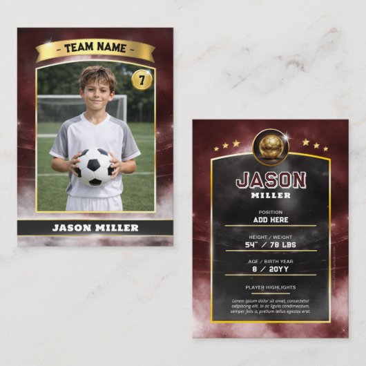 Custom Soccer Trading Card, Red Gold Stadium  コーリングカード (正面/裏面)