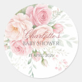 custom soft pink roses floral sticker template ラウンドシール (正面)