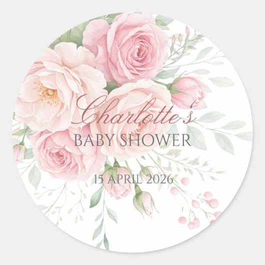 custom soft pink roses floral sticker template ラウンドシール (正面)