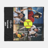 Custom Softball Photo Collage with Name & Year フリースブランケット (正面(横))