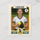 Custom Softball Trading Card, Green Retro Player コーリングカード (正面)