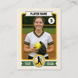 Custom Softball Trading Card, Green Retro Player コーリングカード