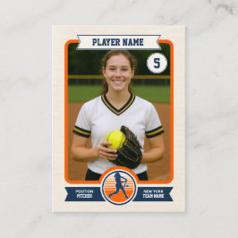 Custom Softball Trading Card, Orange Retro Player コーリングカード