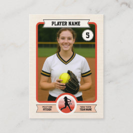 Custom Softball Trading Card, Red Retro Player コーリングカード