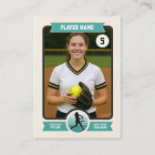 Custom Softball Trading Card, Teal Retro Player コーリングカード (正面)