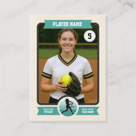 Custom Softball Trading Card, Teal Retro Player コーリングカード