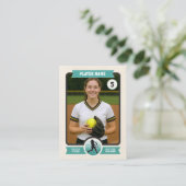 Custom Softball Trading Card, Teal Retro Player コーリングカード (スタンド正面)