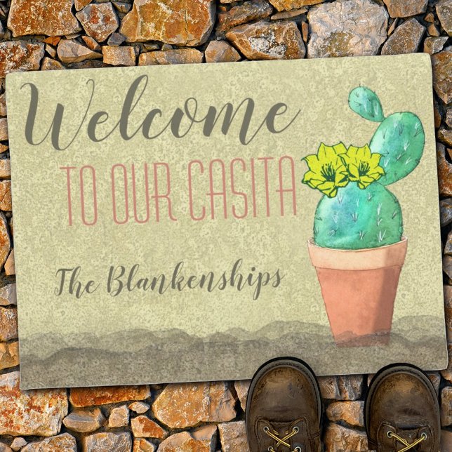 Custom Southwest Watercolor Cactus WELCOME Doormat ドアマット (クリエイターアップロード済み)