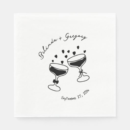 Custom Sparkling Cocktail Cheers Doodles Wedding スタンダードランチョンナプキン (正面)