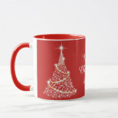 Custom Sparkling White Red Christmas Tree Holiday マグカップ (左)