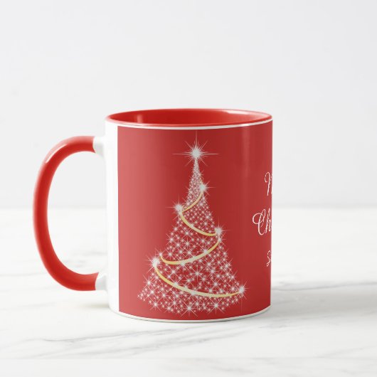Custom Sparkling White Red Christmas Tree Holiday マグカップ (左)