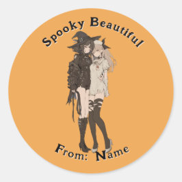 Custom Spooky Beautiful Goth Anime Girl Halloween ラウンドシール