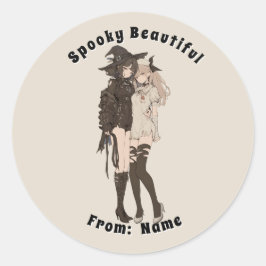 Custom Spooky Beautiful Muted Beige Goth AnimeGirl ラウンドシール