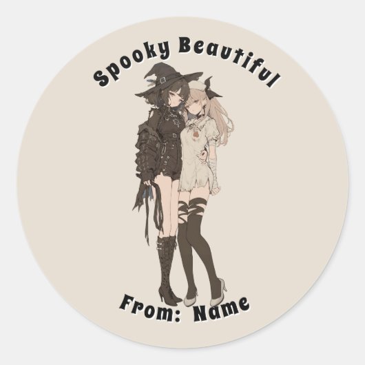 Custom Spooky Beautiful Muted Beige Goth AnimeGirl ラウンドシール (正面)
