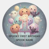 Custom Spooky Cute 1st Birthday Party Favors ラウンドシール (正面)