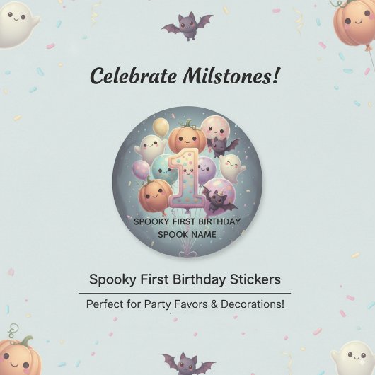 Custom Spooky Cute 1st Birthday Party Favors ラウンドシール