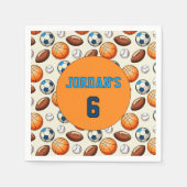Custom Sports Balls Birthday Napkins with Name  スタンダードカクテルナプキン (正面)