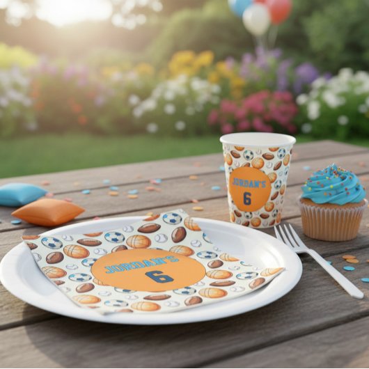 Custom Sports Balls Birthday Napkins with Name  スタンダードカクテルナプキン