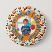 Custom Sports Theme Birthday Photo Button 缶バッジ (正面)