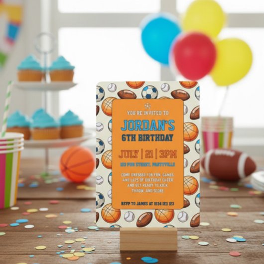 Custom Sports Theme Kids Birthday Invitation 招待状