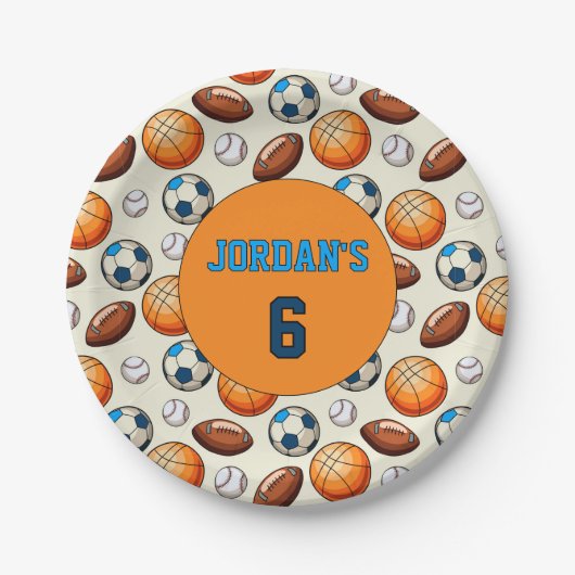 Custom Sports Theme Kids Birthday Paper Plates  ペーパープレート (正面)
