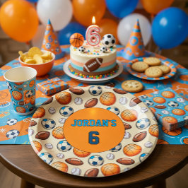Custom Sports Theme Kids Birthday Paper Plates ペーパープレート