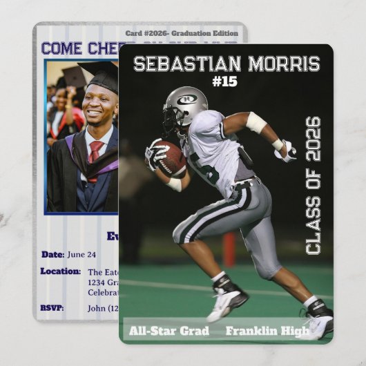 Custom Sports Trading Card Graduation Invitation 招待状 (正面/裏面)