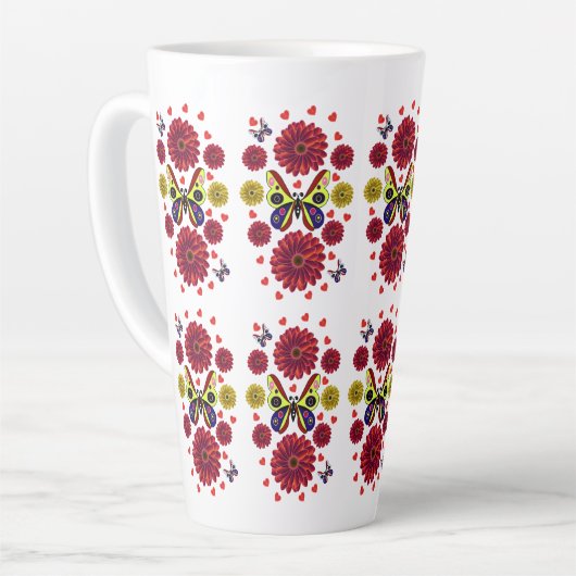 Custom Spring Butterfly Floral Gift カフェラテマグ (左アングル)