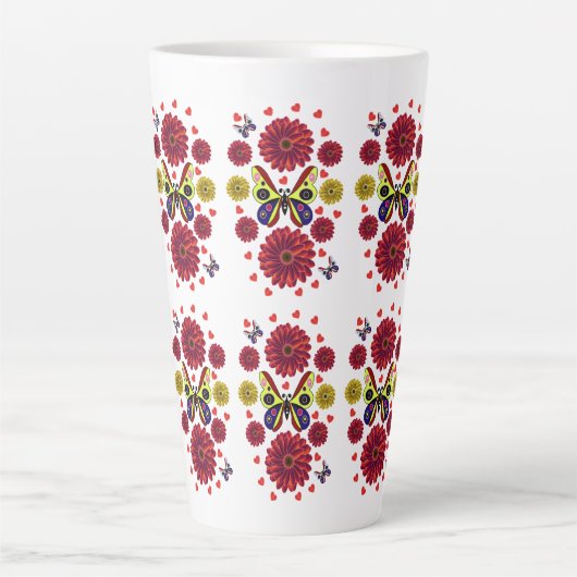 Custom Spring Butterfly Floral Gift  カフェラテマグ (正面)