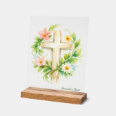 Custom Spring Cross Acrylic "Renewed in Christ" アクリルサイン (傾斜)