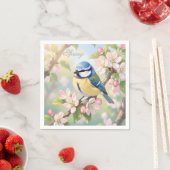 Custom Spring Party Blue Tit Bird on Apple Tree スタンダードカクテルナプキン (インサイチュ)
