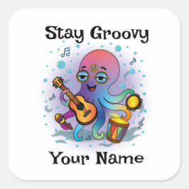 Custom Square Sticker | Retro Octopus Name & Text スクエアシール