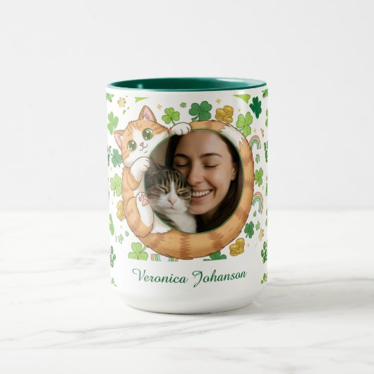 Custom St. Patrick's Day Lucky Cat Photo Mug  マグカップ (中央)