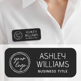 Custom Staff Name Badge with Logo Modern Black 名札