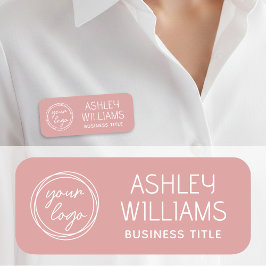 Custom Staff Name Badge with Logo Modern Pink 名札
