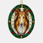 Custom Stained glass effect DOG'S name Christmas  セラミックオーナメント (右)
