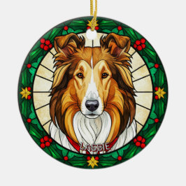 Custom Stained glass effect DOG'S name Christmas  セラミックオーナメント