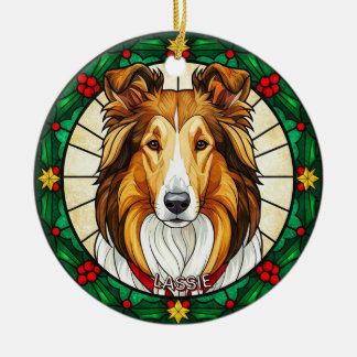Custom Stained glass effect DOG'S name Christmas  セラミックオーナメント