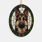 Custom Stained glass effect DOG'S name Christmas  セラミックオーナメント (右)