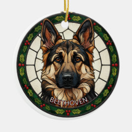 Custom Stained glass effect DOG'S name Christmas  セラミックオーナメント
