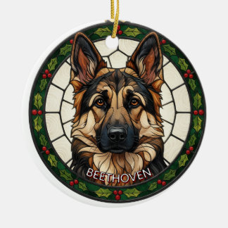 Custom Stained glass effect DOG'S name Christmas  セラミックオーナメント
