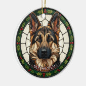 Custom Stained glass effect DOG'S name Christmas  セラミックオーナメント (左)