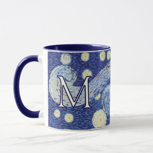 Custom Starry Night Monogram Vincent Van Gogh Art マグカップ (左)