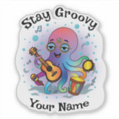 Custom Sticker | Retro Octopus | Name & Text シール (正面)