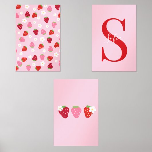 Custom Strawberry & Daisy Wall Art Set  (正面)