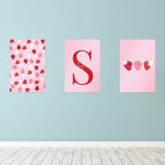 Custom Strawberry & Daisy Wall Art Set  (ウッドフロア)
