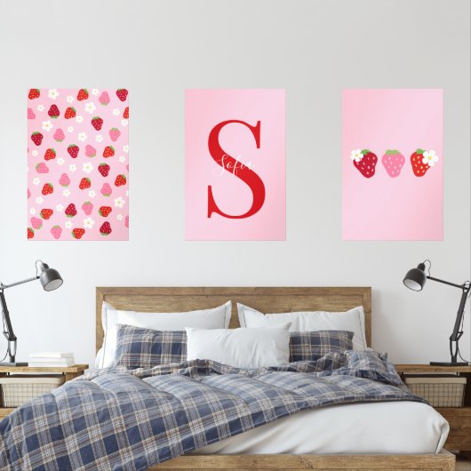 Custom Strawberry & Daisy Wall Art Set  (寝室)