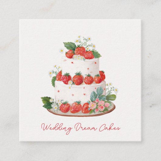 Custom Strawberry Wedding Cake Business Card スクエア名刺 (正面)
